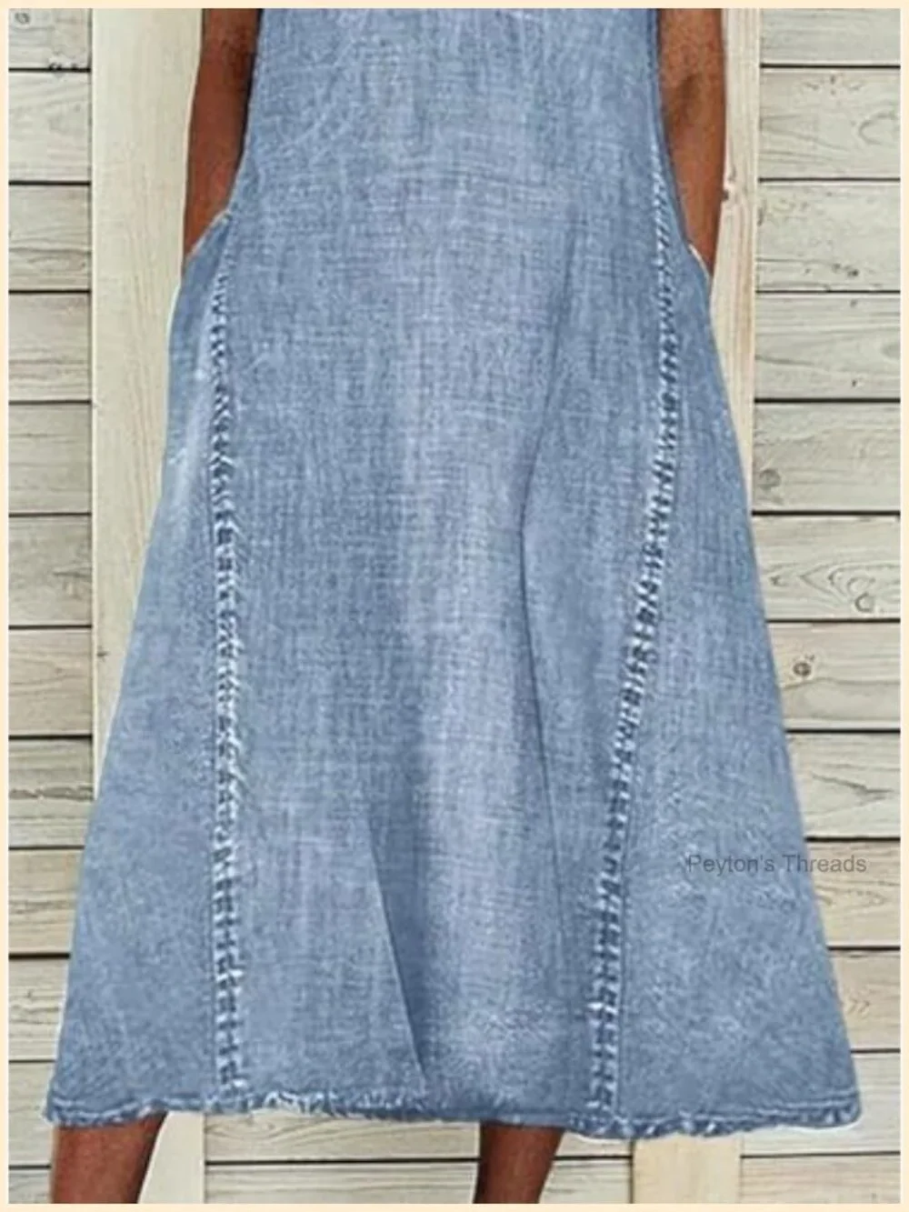 Sleeveless Denim Midi Dress A-Line V-Neck Tank Dress Summer Casual Shift Dress - Picture 5 of 5